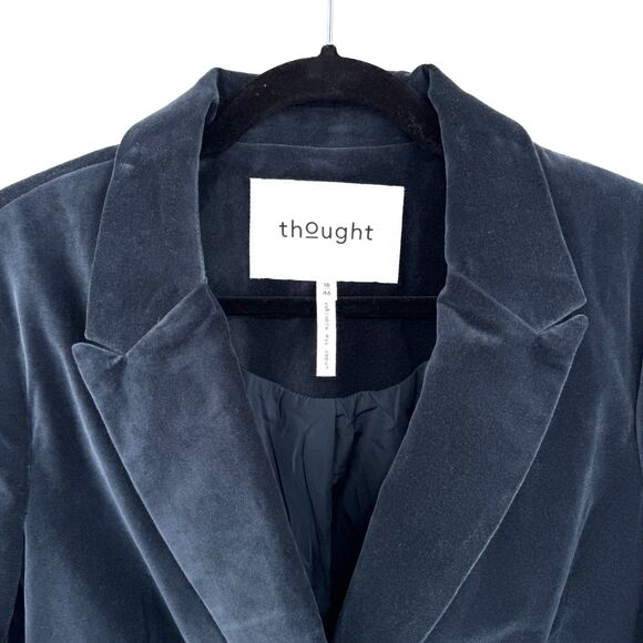 THOUGHT Rare Blue Velvet Double Breasted Blazer Jacket Size 14 US 18 UK 46 EUR - Picture 2 of 9